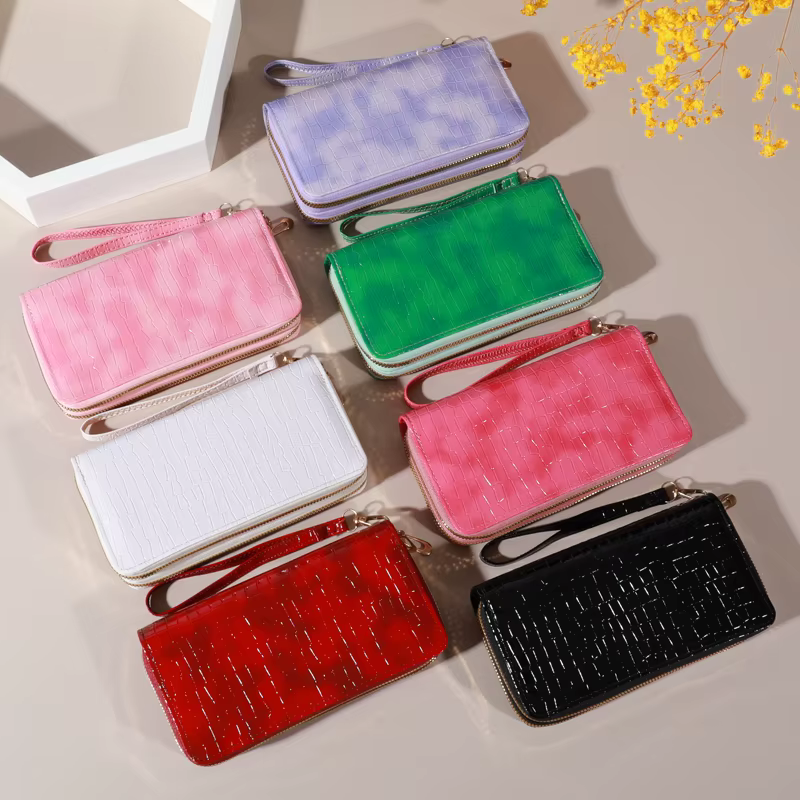 Portefeuille d'embrayage double couche vintage chic - Porte-monnaie et bracelet rétro à fermeture éclair - Accessoire pour femme à la mode avec rangement sécurisé