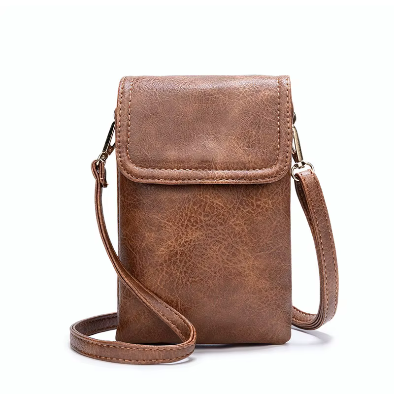 Pochette de téléphone portable en cuir véritable avec bandoulière pour hommes et femmes