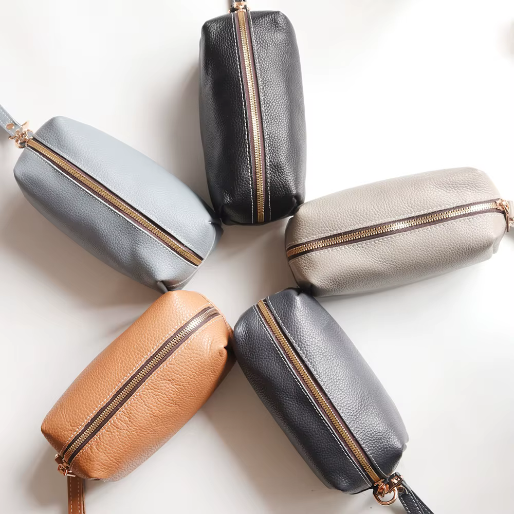 Pochette de maquillage de luxe en cuir véritable pour femmes