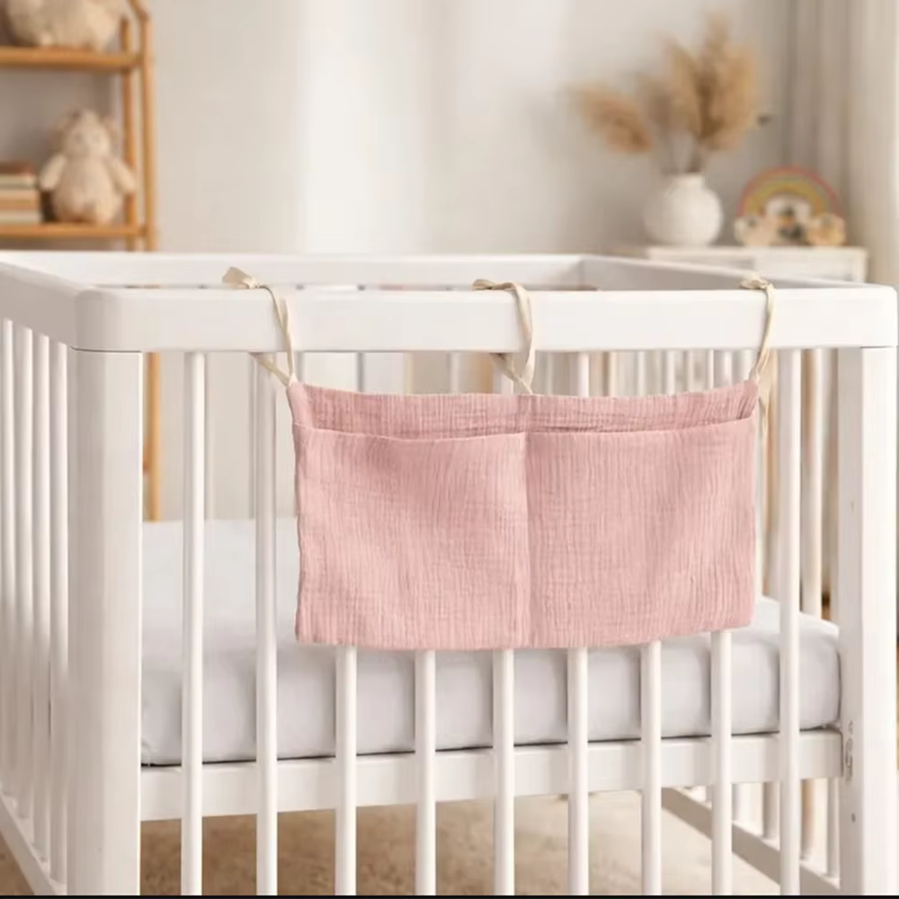 Sac de rangement personnalisé en coton brodé avec nom pour chariot à couches - Sac