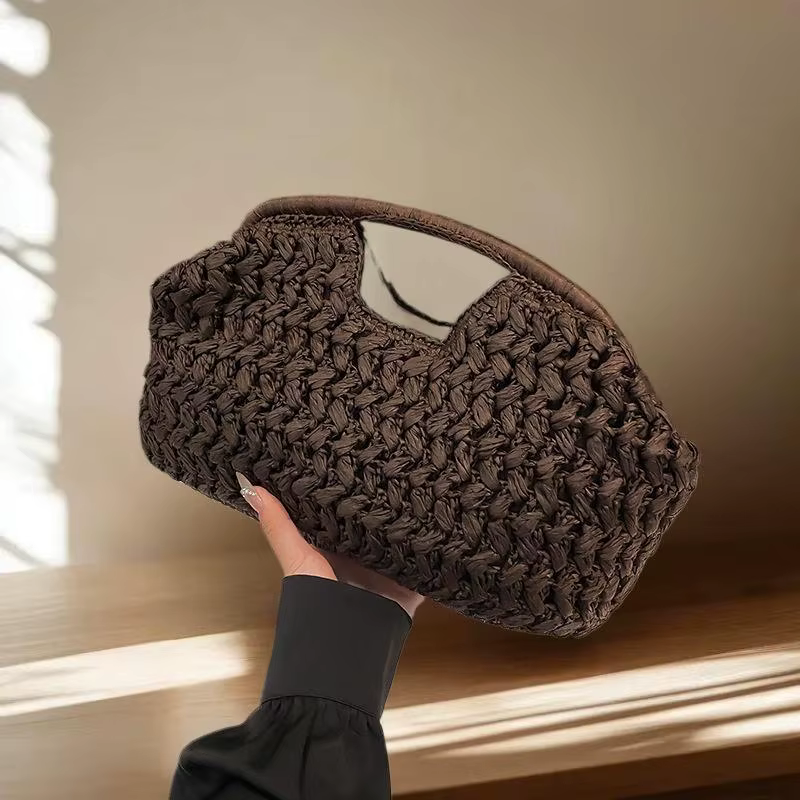 Sac à main en paille élégant pour femmes, sac à bandoulière polyvalent pour la plage, sacs tissés exquis sous le bras et de soirée, cadeau