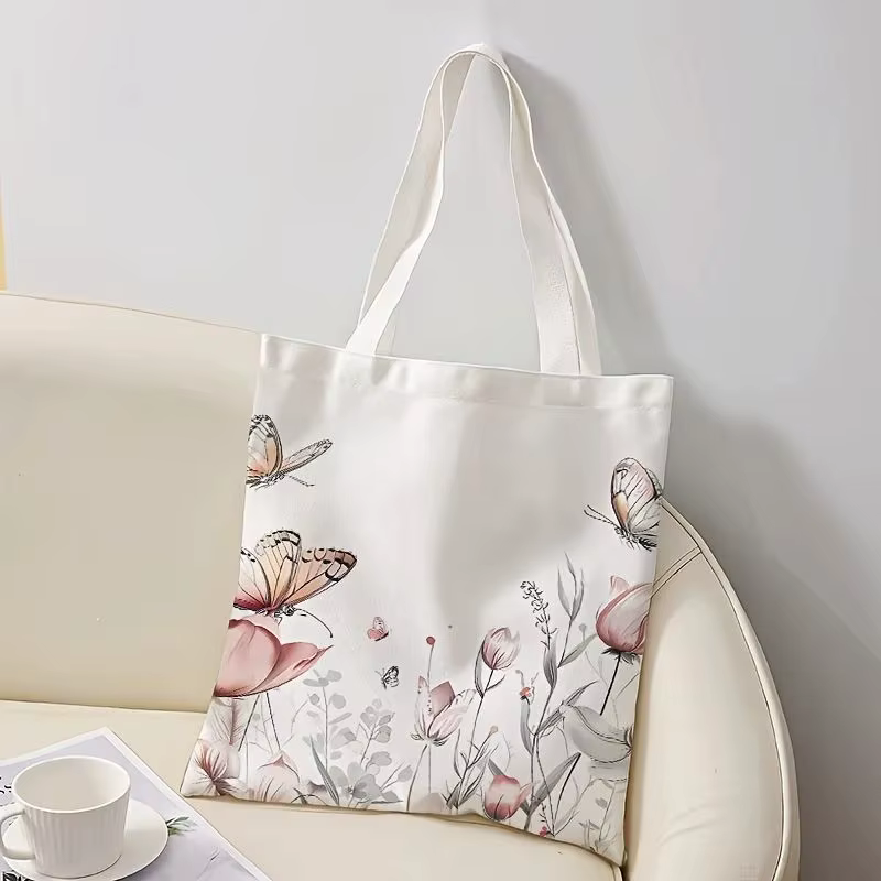 Sac à main en toile à imprimé floral papillon tendance