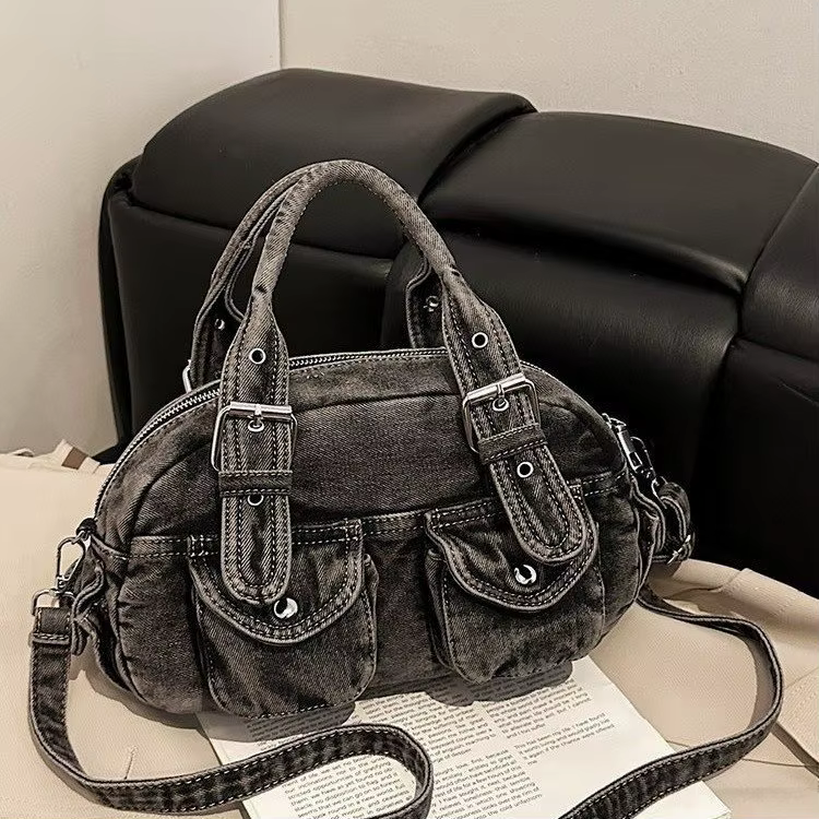 Sac bandoulière en jean délavé rétro pour femme