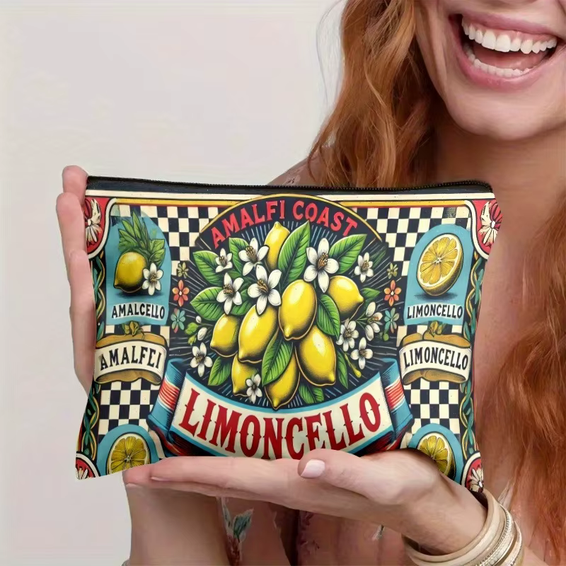 1 trousse de maquillage Amalfi Coast Lemonade - Impression double face de citrons et design à carreaux - Cadeau idéal