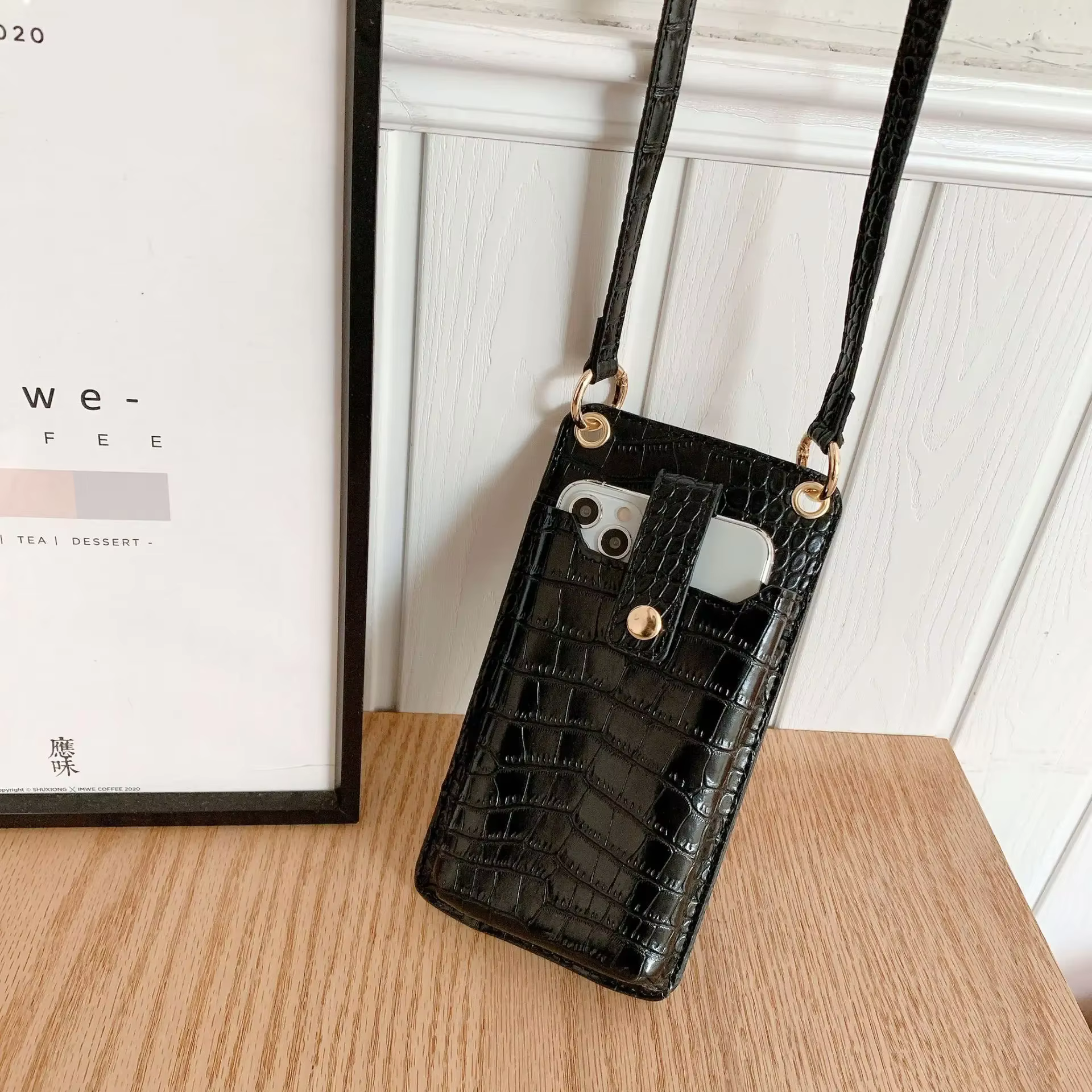 Sac de téléphone en cuir PU Stone Patter pour femme