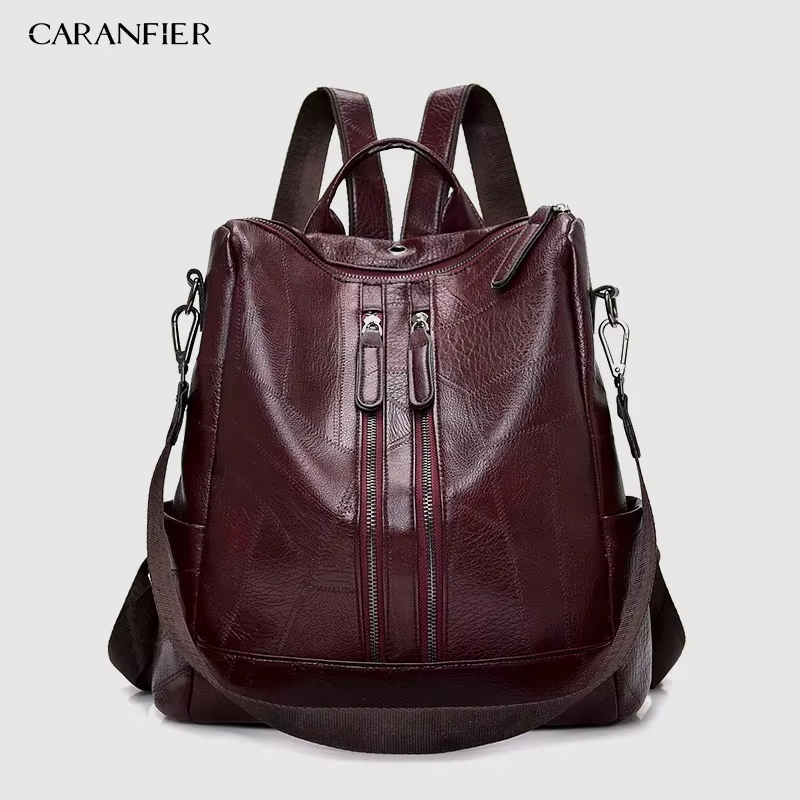 CARANFIER femmes sac à dos de haute qualité jeunes sacs à dos en cuir pour adolescentes femme école sac à bandoulière sac à dos mochila