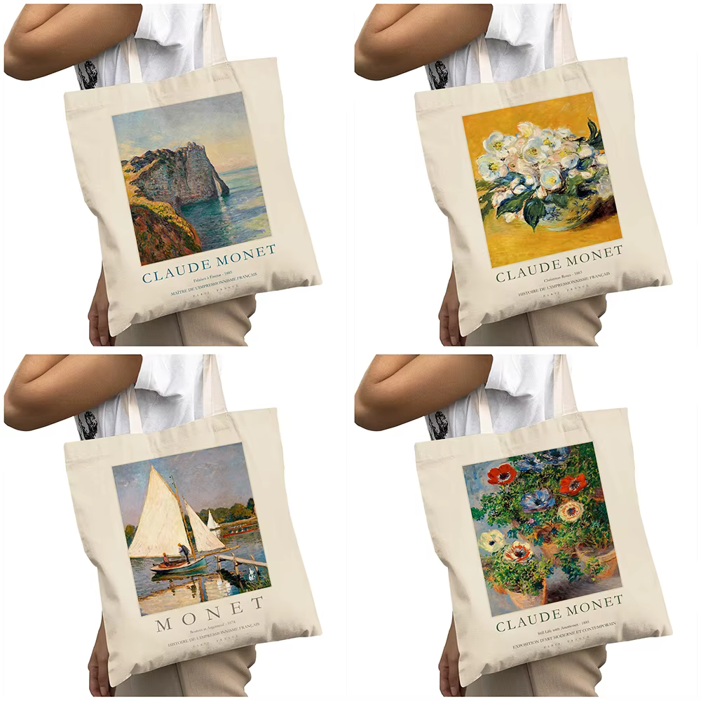 Vintage Claude Monet fille épaule fourre-tout sac à main dame sacs à provisions paysage exposition Art femmes grand sac de shopping 40x45 cm