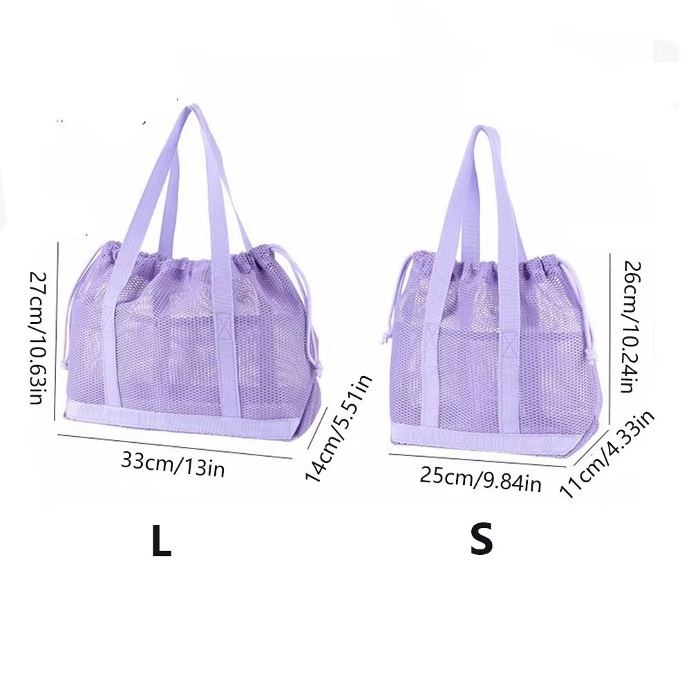 Sac de plage pliable en maille avec cordon de serrage