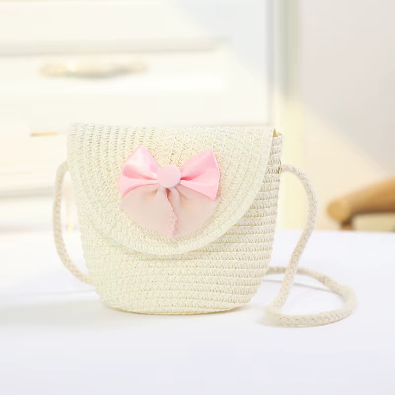 Sacs de paille à nœud rose pour filles