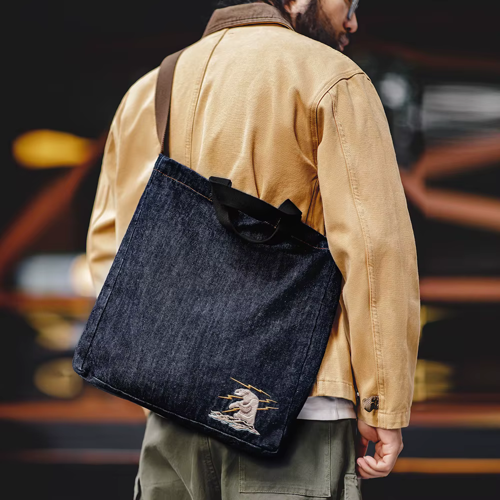 Maden unisexe rétro 14oz Denim sacs simple épaule