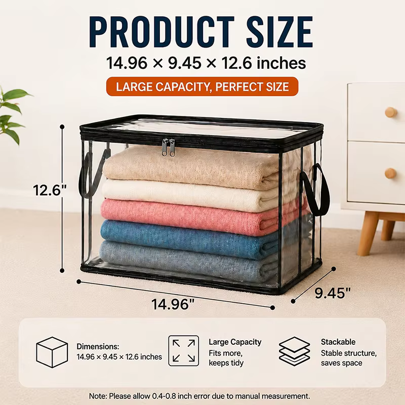 Grand sac de rangement transparent en plastique épais et résistant pour le stockage des vêtements