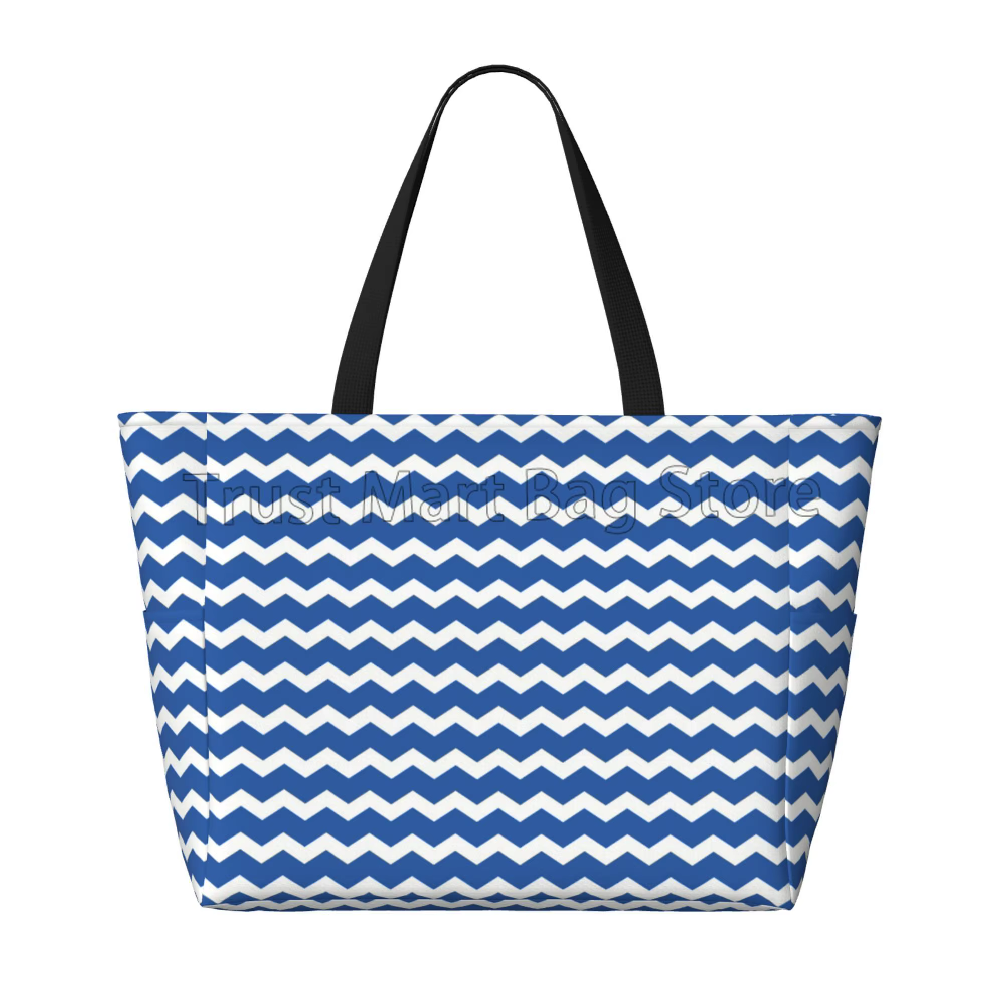 Grand sac de plage bleu rayé pour femme