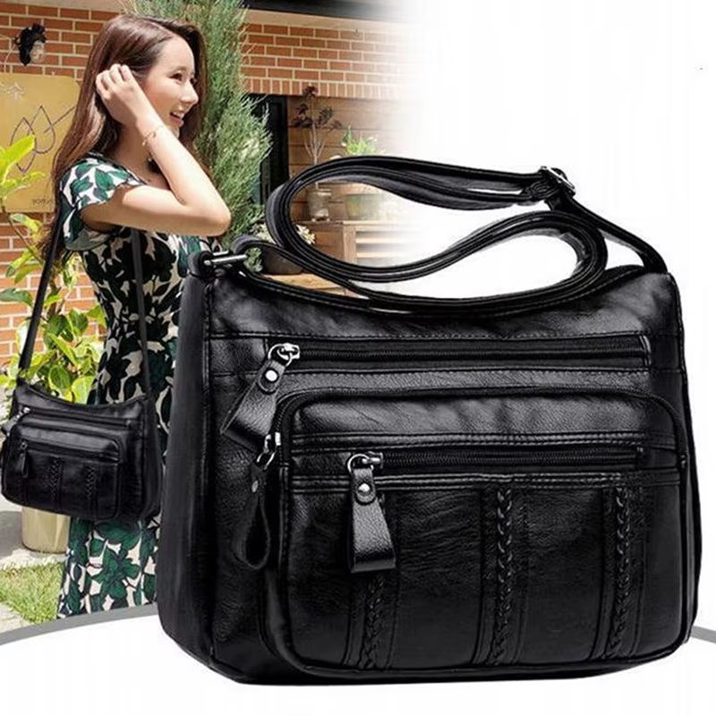Sac à bandoulière en cuir souple multicouche pour femme
