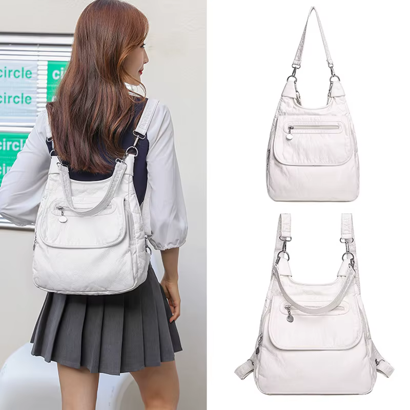 Sacs à dos blancs en cuir PU doux lavé