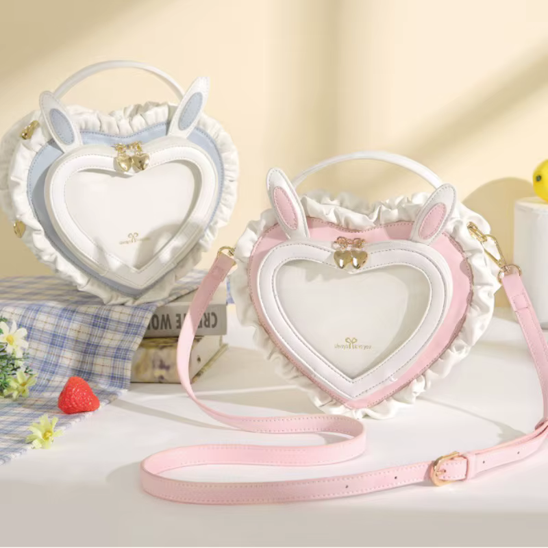 Lolita Ita Bolsos Mujer doux mignon dentelle Sac à main lapin oreille pêche coeur douleur sacs à bandoulière Transparent Sac Femme nouveau Bolso