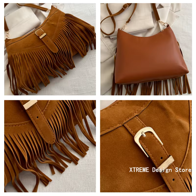Sac à bandoulière rétro à franges pour femmes