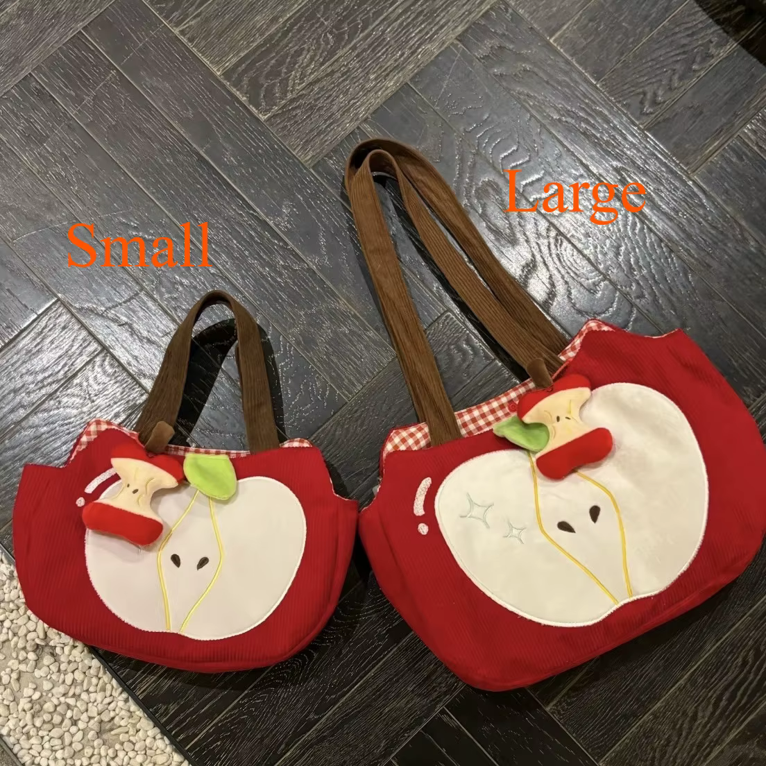 Sac à main pomme rouge créatif et mignon en velours côtelé