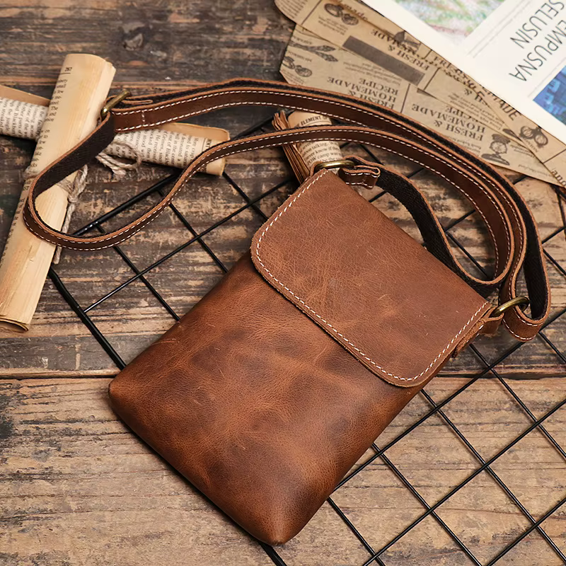 Poudres de téléphone portable en cuir véritable avec sangle initiée, petit sac à bandoulière, sac à bandoulière pour l'extérieur, hommes et femmes, mode
