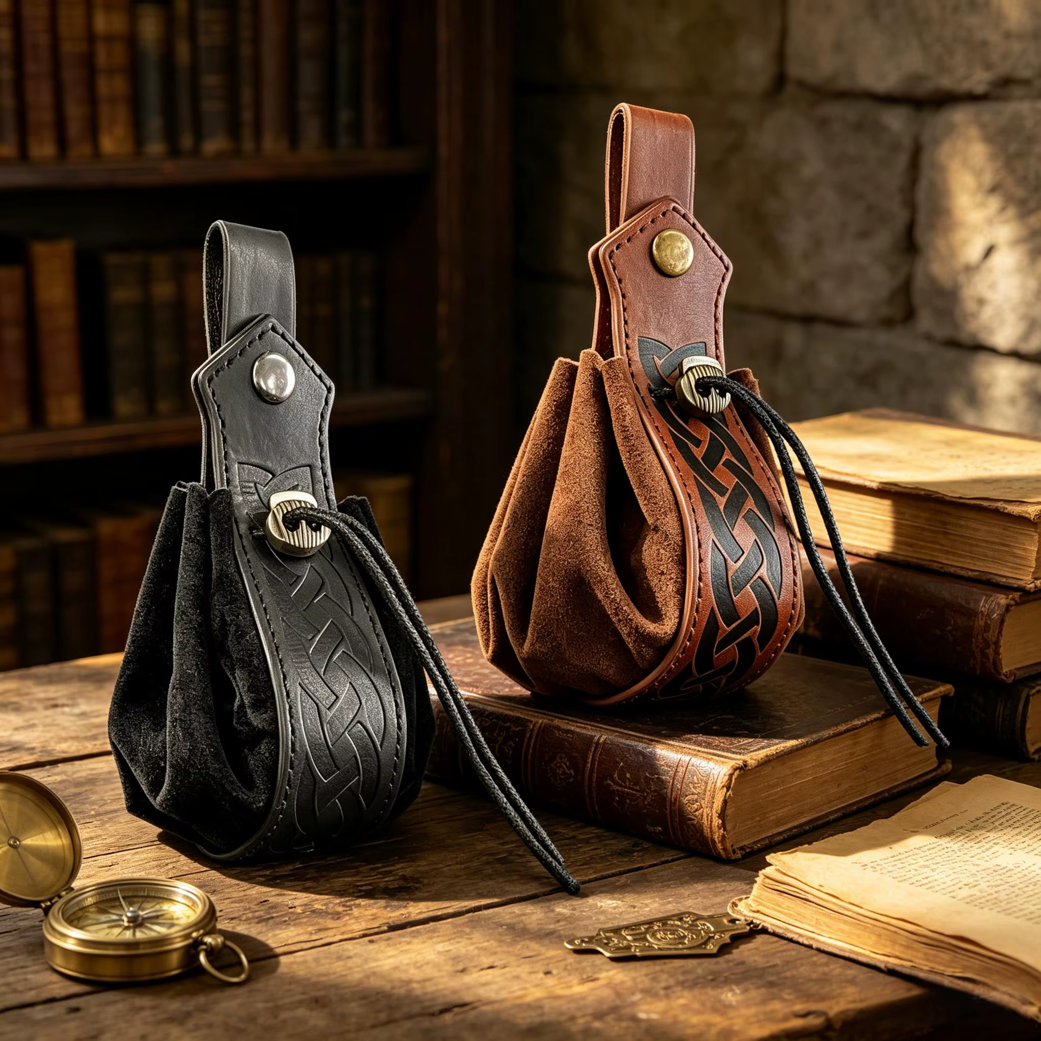Sacs pochettes en cuir médiévaux