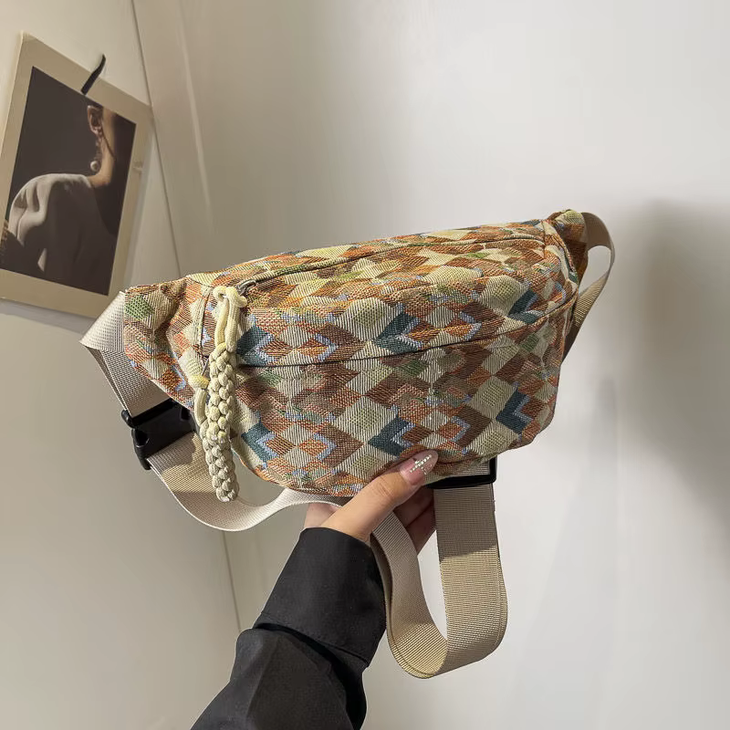 Sac banane femme en velours côtelé style bohème rétro