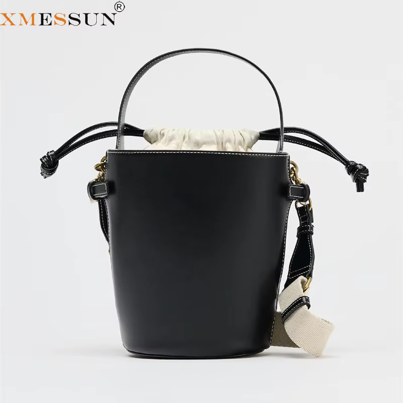Nouveau sac seau tendance en cuir souple