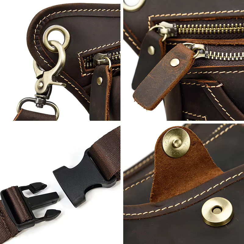 HUMERPAUL Sac de jambe de cuisse en cuir véritable poches multifonctions sac à bandoulière sac de hanche pour homme