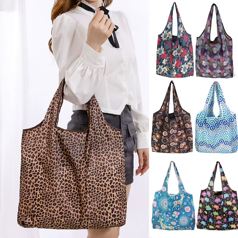 Grand sac de courses pliable à motif de fleur de chat pour femmes