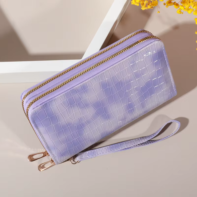 Portefeuille d'embrayage double couche vintage chic - Porte-monnaie et bracelet rétro à fermeture éclair - Accessoire pour femme à la mode avec rangement sécurisé