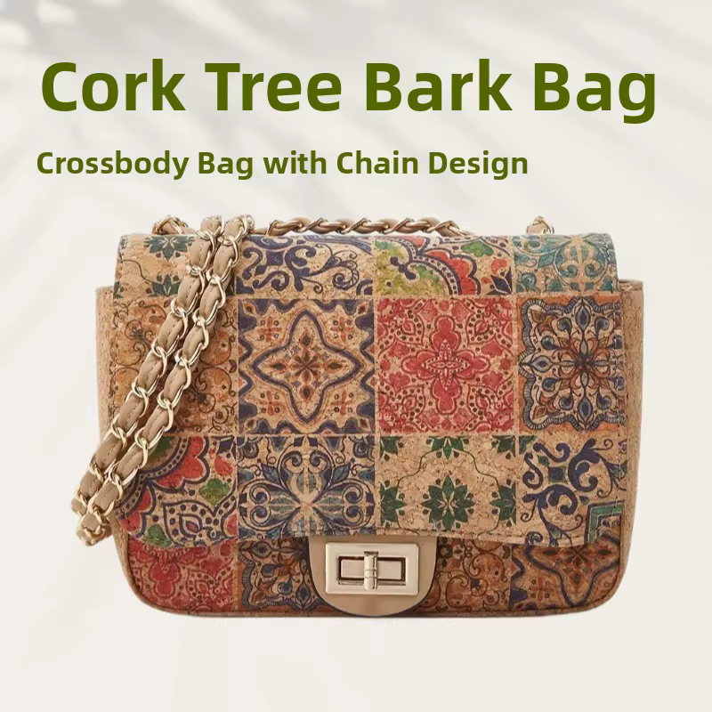 Sac bandoulière en liège imprimé grain de bois style rétro pour femme