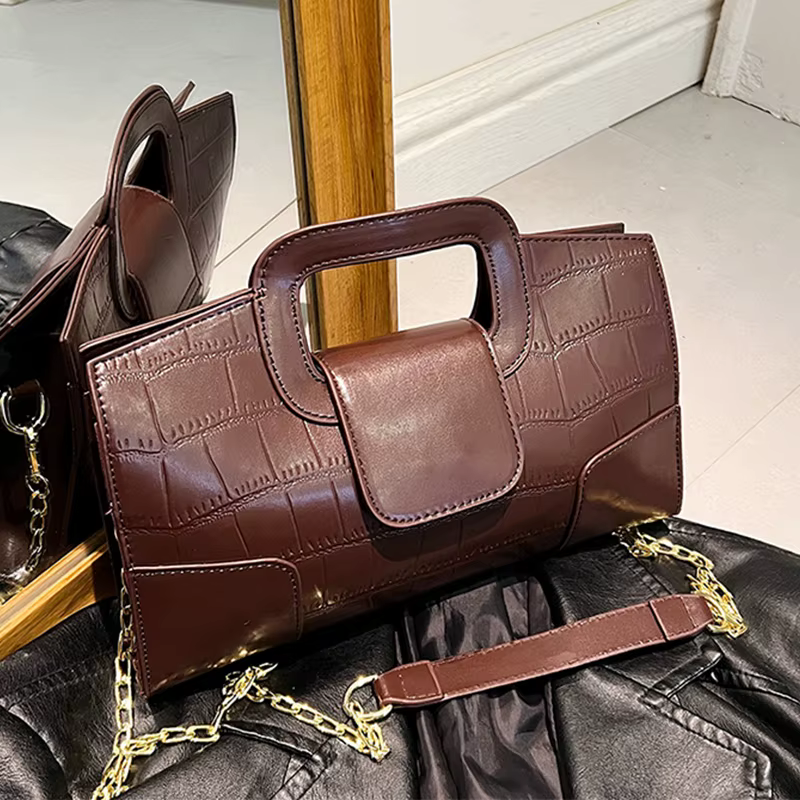 Sac à main à rabat rétro en cuir PU pour femme