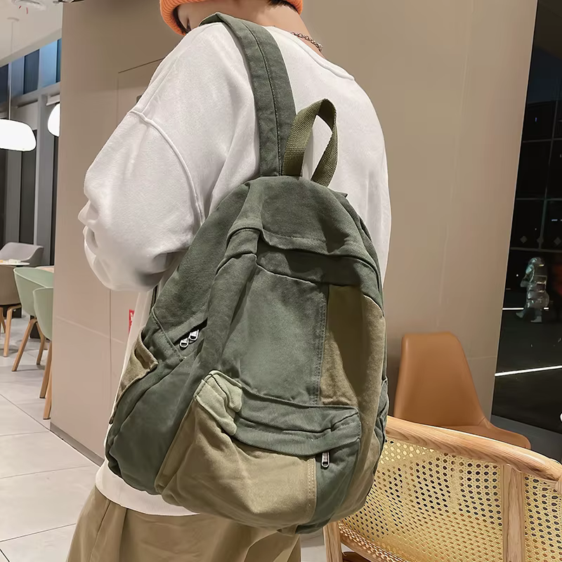 Sac à dos en toile à panneaux pour femmes
