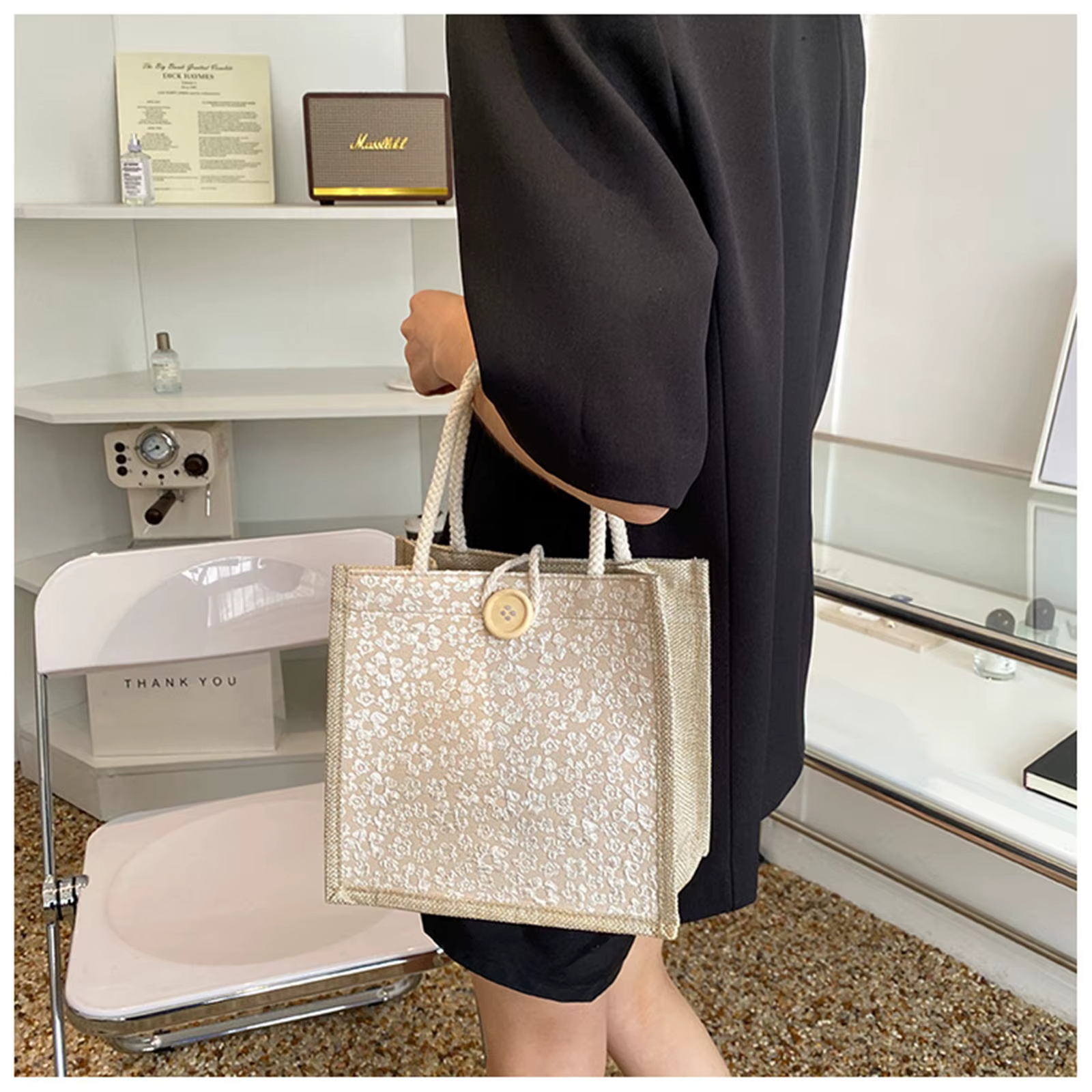 Sac à main en lin avec fermeture éclair pour femme
