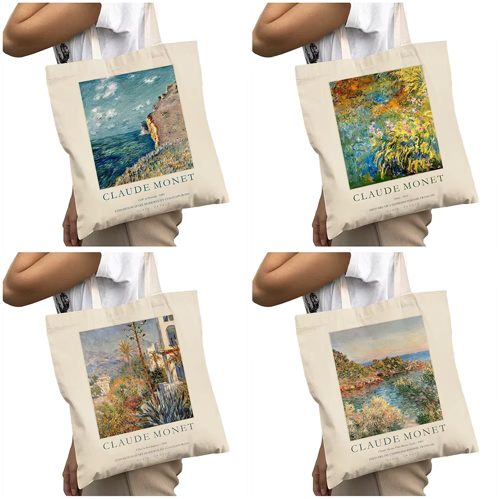 Vintage Claude Monet fille épaule fourre-tout sac à main dame sacs à provisions paysage exposition Art femmes grand sac de shopping 40x45 cm