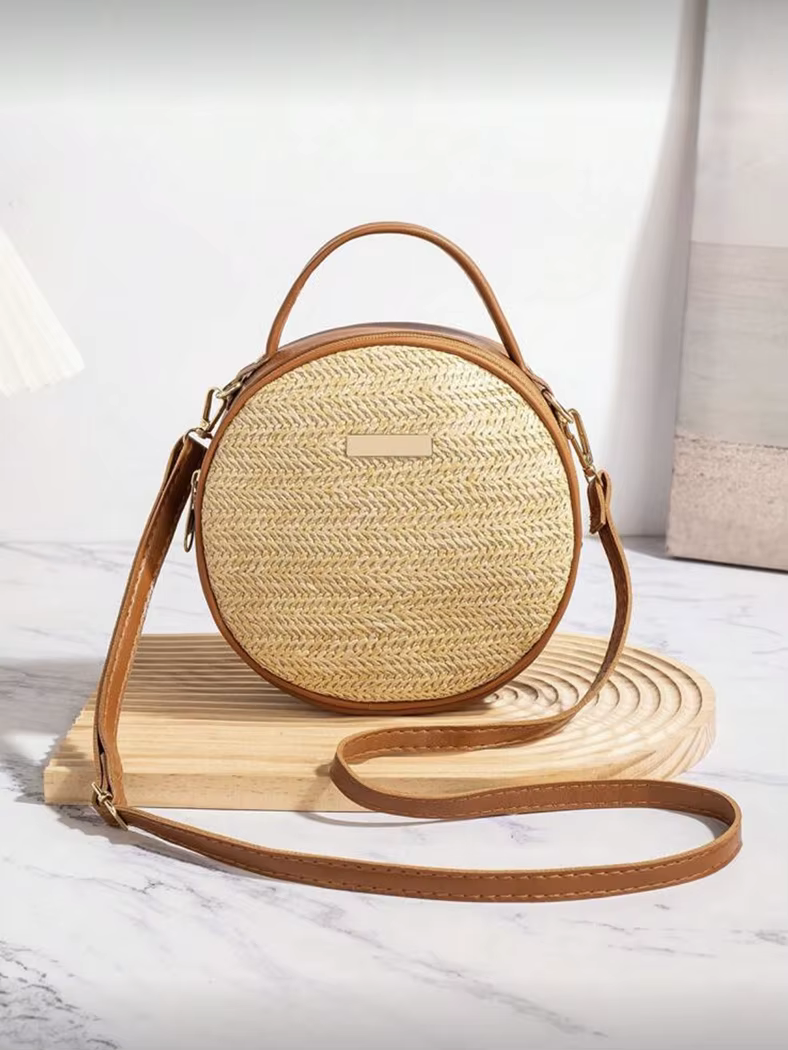 Sac à main rond en paille tressée pour femme