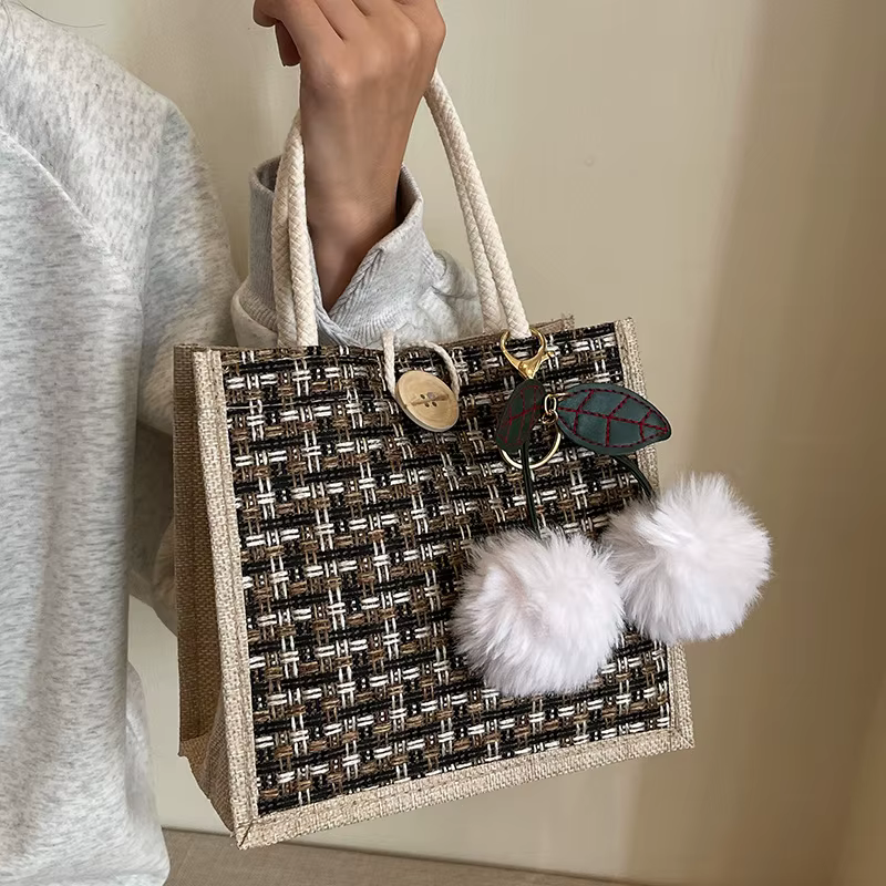 Sac fourre-tout en jute à motif tressé pour femme