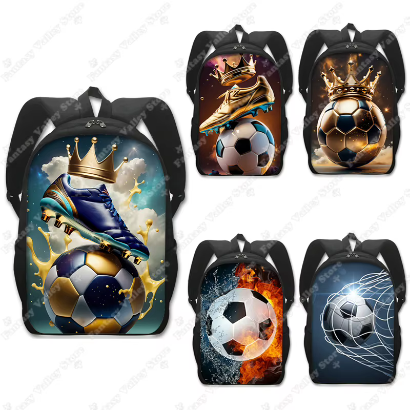Sac à dos de football doré avec imprimé couronne