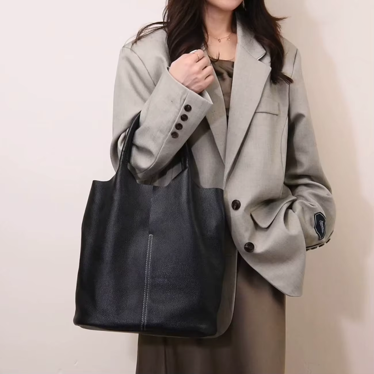 Sac fourre-tout de luxe en cuir véritable grande capacité pour femme
