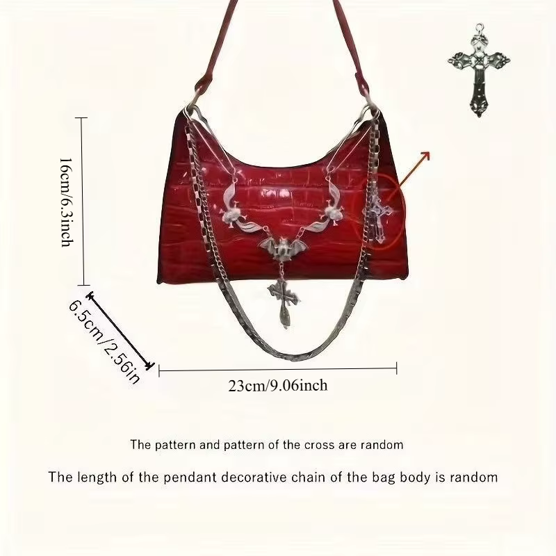 Sac à main gothique Y2K avec chaîne tête de mort et croix - Petit sac à bandoulière en similicuir style punk pour femme