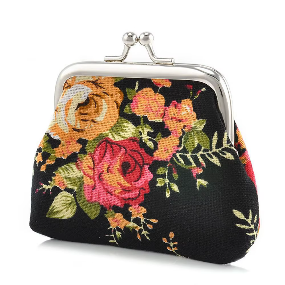 Floral femmes Vintage fleur rétro Mini petit portefeuille pochette porte-monnaie porte-carte de crédit