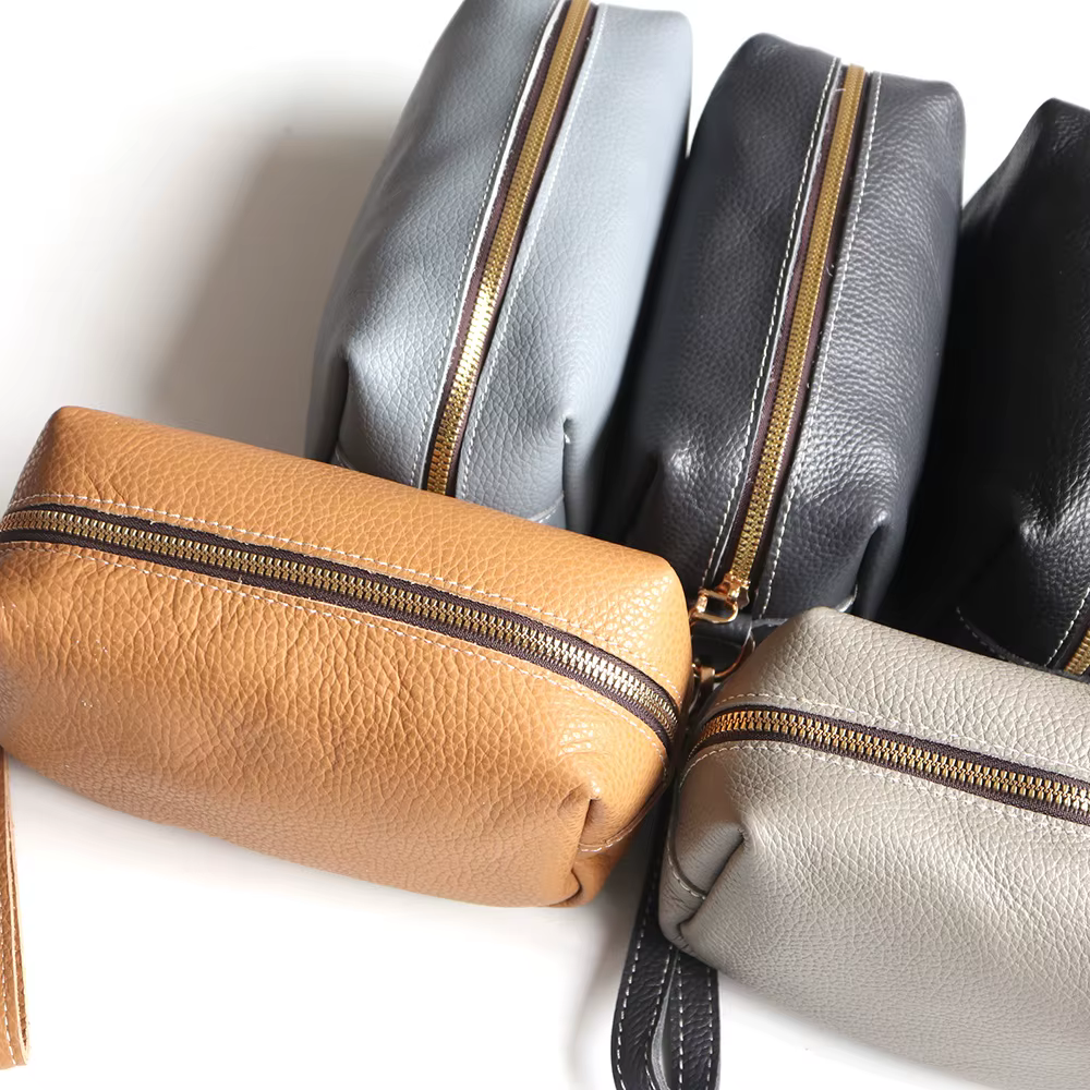 Pochette de maquillage de luxe en cuir véritable pour femmes