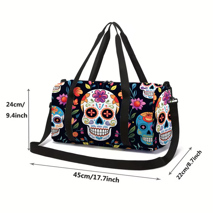 Sac de voyage coloré à grande capacité avec motif de crâne pour garçon/fille