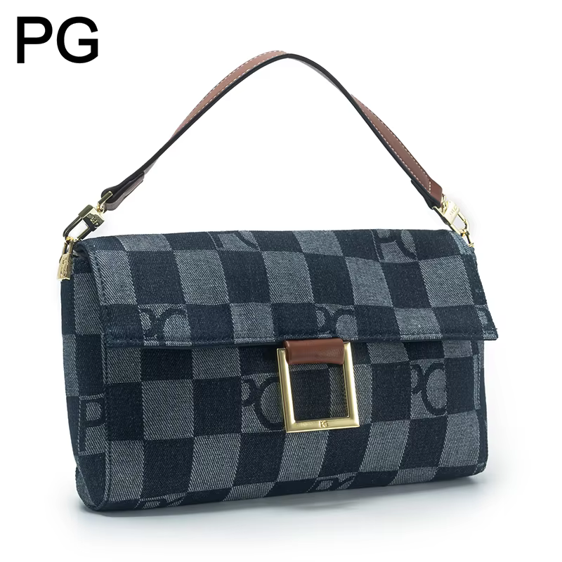 Sac à bandoulière en jean à motif damier PG Luxury pour femme