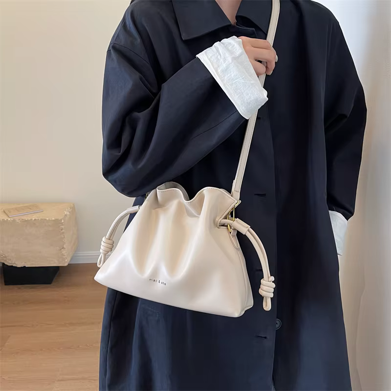 Sac seau plissé en cuir PU pour femmes