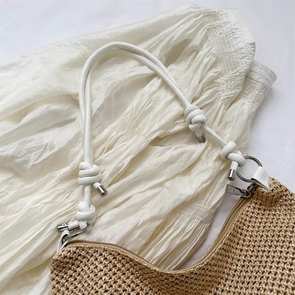 Sac de plage d'été en paille tressé à la main pour femmes et jeunes filles