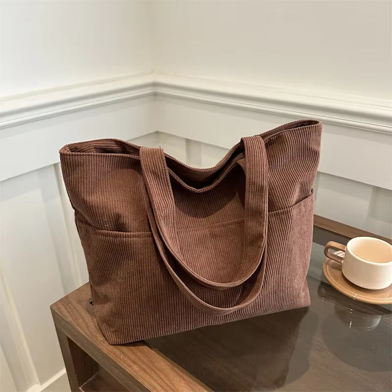 Sac fourre-tout en velours côtelé pour femme
