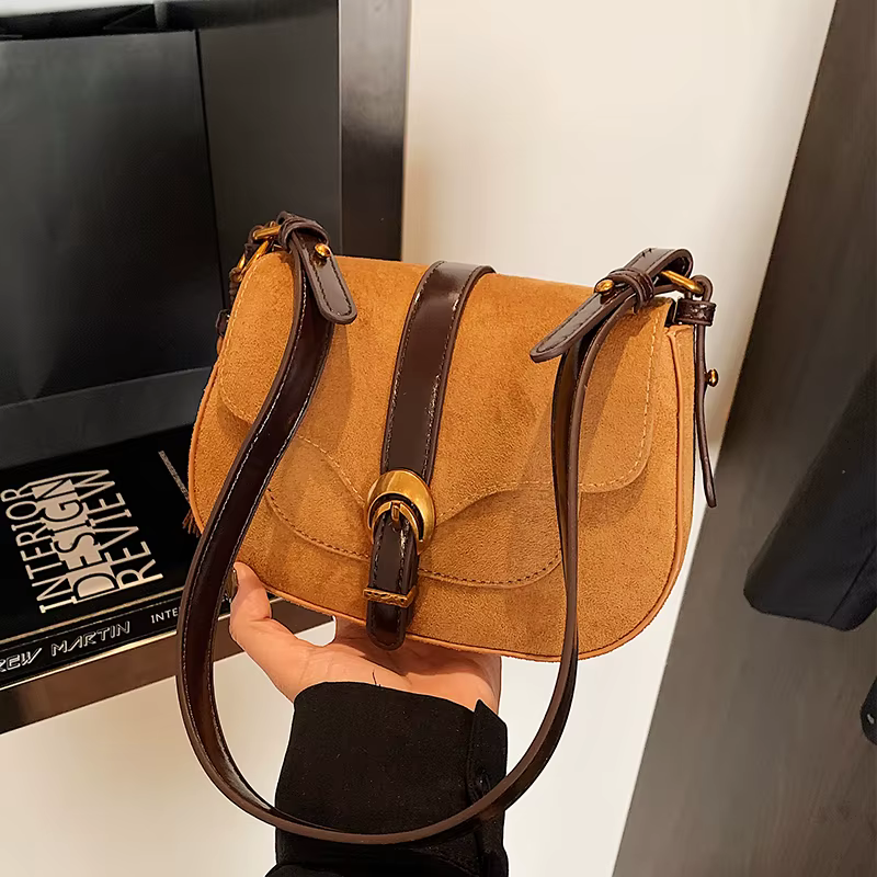 Mode de luxe femmes sac à bandoulière petits sacs de selle en demi-cercle Vintage Faux daim