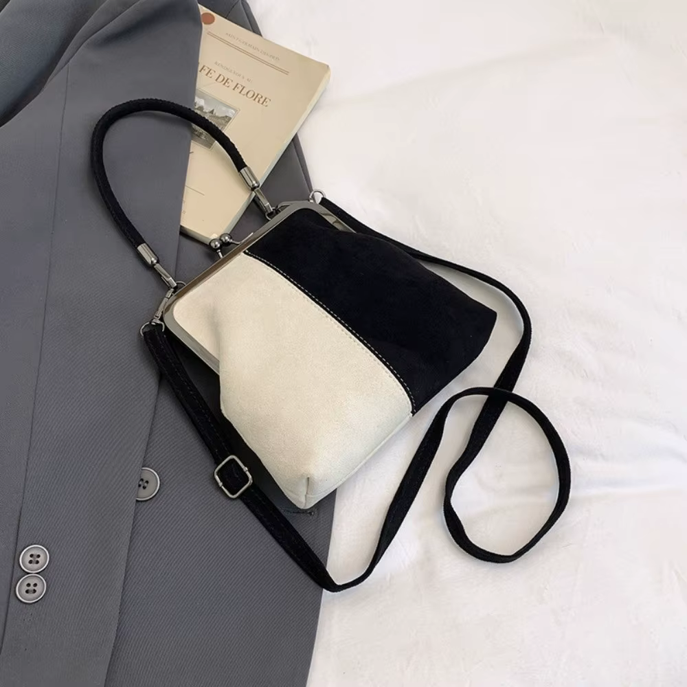 Sac à main rétro grande capacité en cuir PU givré avec fermoir Kiss Lock