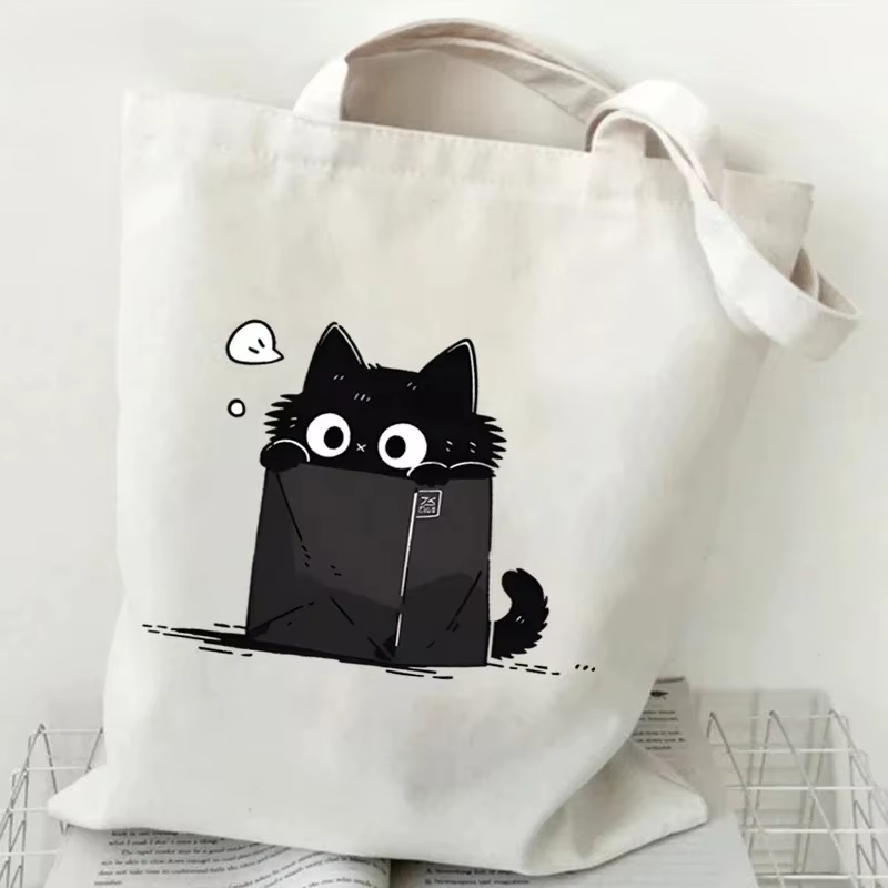Sac fourre-tout en toile imprimé chat