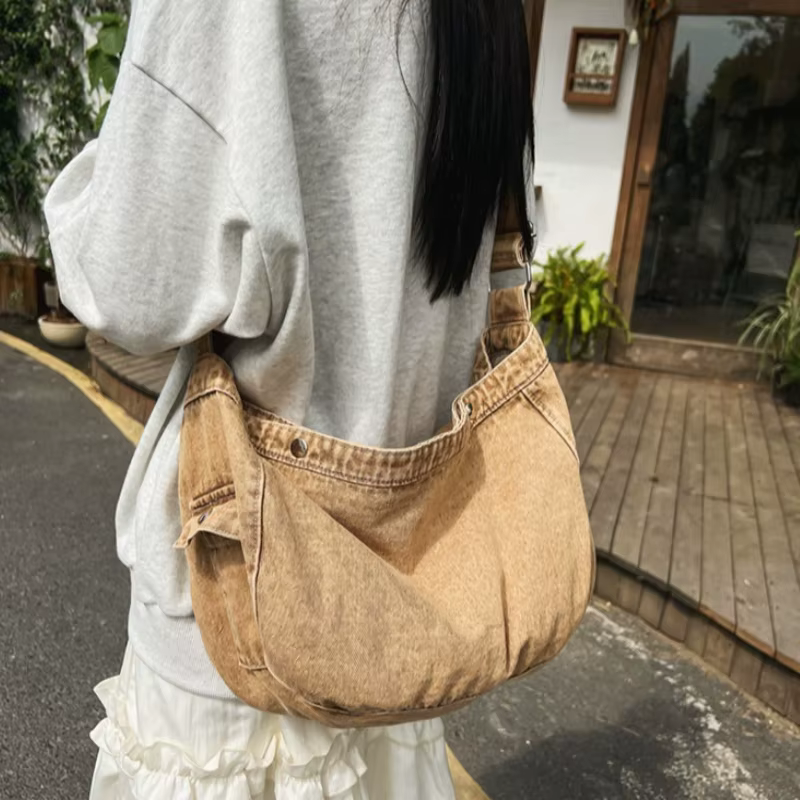 Sac bandoulière en jean délavé vintage