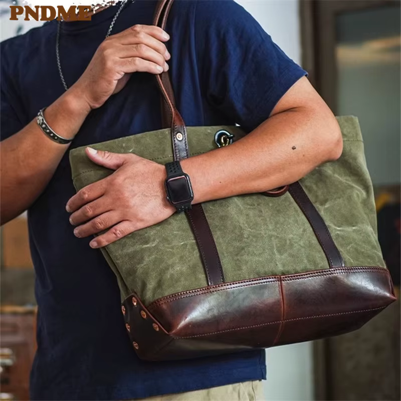 PNDcloser-Sac fourre-tout en cuir véritable pour hommes et femmes